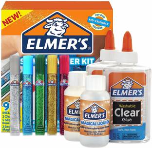 Elmer's Slime Starter Kit, Clear Glue, Glitter Glue Pens and Magical Liquid Activator Solution, 9 Count