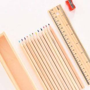 RUDRAKSHAM CREATIONS Wooden Pencil Set | Box with 12 pencil colors