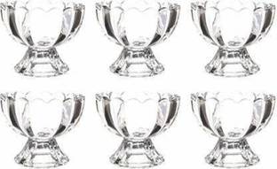 SS SHOPOSMART Glass Dessert Bowl Crystal Cut Glass Flower Shape Ice Cream Bowl 6 Pieces