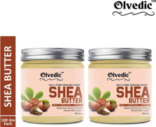 Olvedic 100 % Pure Organic Ivory Shea Butter | Raw | Unrefined | African | Great For Face, Skin, Body & Lips 100 GM Pack of 2 Jars 200 gm