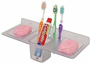Ardent White Plastic Unbreakable Soap Dish Tooth Brush Holder Home Acrylic Bathroom Faucets Accessories 4 in 1 Corner Plastic Wall Shelf
