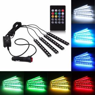 Funki 8 LED RGB Car Interior Decorative Light Floor Atmosphere Strip Light Car Under Dash Interior LED Lighting Kit with Sounds Activated Wireless IR Remote Control (6W, Multicolor) Car Fancy Lights