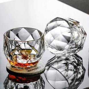 FLANK (Pack of 2) Diamond cut Whiskey Glass, Unique Cool Crystal Rocks Whiskey Glasses for Scotch, Bourbon, Vodka, Liquor(set of 2)(300 ml) Glass Set Whisky Glass
