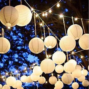 Rangwell Rice Paper Hanging Lantern Ball Lamp Shade, 12-inch (White, Pack of 10) White Paper Hanging Lantern