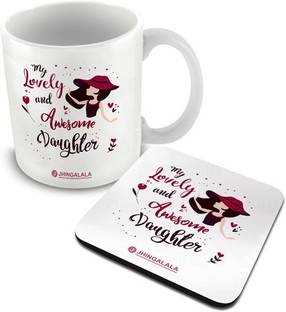 Jhingalala My Lovely And Awesome Daughter Printed with Coaster Combo Gift for Daughter for Birthday, Daughter's Day (1221) Ceramic Coffee Mug