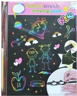 R H lifestyle A5 Size DIY 10 Sheet Magic Rainbow Scratch Art Paper Cards Scraping Drawing with Stick Unruled Plain 19 x 13 cm 50 gsm Drawing Paper