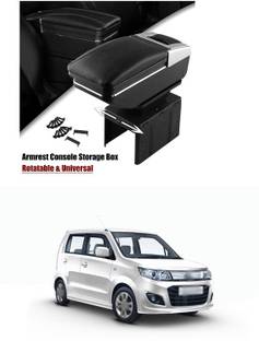 PRTEK Universal Car Armrest Console Storage Box Rotatable Black Leather Center Box A147 Car Armrest