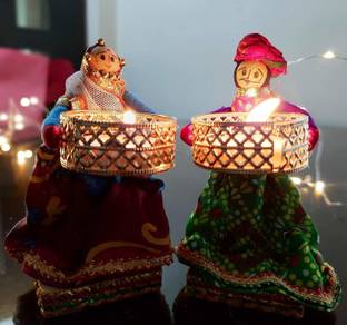 DKCRAFT Tealight Candle Holder for Home Decor, Diwali Gift, Candle Diya, Candle for Birthday, Diwali, Festival Decoration 3.5 Hour Burning Time Puppet Tealight Candle Pack of 2 Candle Candle