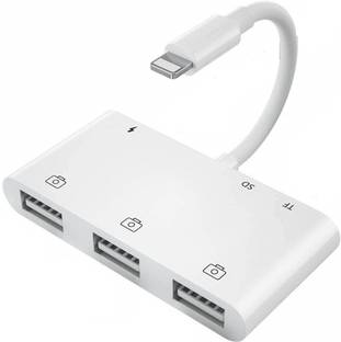 microware Lighting to USB HUB and Card Reader Compatible with iPhone & iPad (Lighting to 3 USB with Card Reader Adapter) Card Reader
