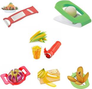 Samarpan Combo Of Multi Functional 3 in 1 Cheese Grater, Smart Boil Egg Cutter, Sweet Corn Cutter, Deluxe Apple Cutter, Premium Mango Cutter & Attractive Banana Cutter ( Pack Of 6,Multi Color) Vegetable & Fruit Chopper