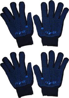 Frontier Blue Dotted Cotton Hand Gloves Pack Of 2 Pairs Wet and Dry Glove Set