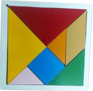 Ashmi Wooden Premium Quality Tangram 7 Piece Puzzle Square I.Q. Development Game Brain Teaser Intelligent Blocks Educational Toy Good Gift for Kids