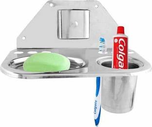KSIS 3 in 1 Stainless Steel Soap Dish Toothbrush Holder Stainless Steel Toothbrush Holder (Steel, Wall Mount) Stainless Steel Toothbrush Holder