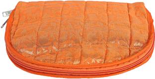 KUBER INDUSTRIES Cotton 1 Piece Jewellery Kit (Orange) -CTKTC5335 Embossed Floral Design Vanity Box