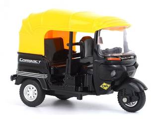 MON N MOL High Simulation 1:14 Alloy Pull Back Tricycle Auto Rickshaw Metal Model