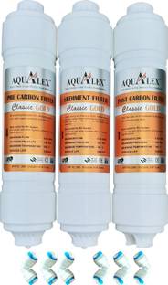 AQUALEX Classic Gold Inline Set, Pre Carbon Filter+ Sediment Filter + Post Carbon Filter Supreme Quality + 6 pcs connactor (Elbow) Suitable for All Brand RO Water Purifier Solid Filter Cartridge