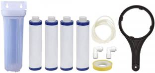 KRPLUS 10" Plastic Semi Transparent Pre Filter Housing with 4 Pcs. 9" MLT Carbon Candle, Spanner Key, Teflon Tape, 2 Pcs. 1/4" Elbow Connector & 3 Meter 1/4" RO Pipe Solid Filter Cartridge