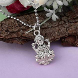 DULCI Silver Plated Goddess Lakshmi (Laxmi MATA) Seated On Lotus Flower Pendant Silver Brass Pendant