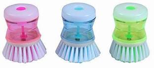 BHATI Liquid Sink Brush Dispencer Squeeze and Brush Cleaning Tool For Kitchen sink and slabs Bathroom washbasin Laundry Cleaning Light Weight Brush Easy To Hold And Use, Clean Corner Properly Pack Of 3 - (Multicolour) Plastic Wet and Dry Brush