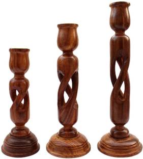 STUFFCOLLECTION Wooden Candle Holder|Candle Stand|Wood Candle Holders for Living Room Decorative Wooden Candle Holder Set