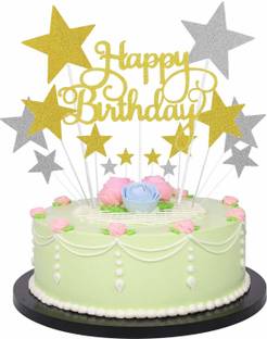 Party Propz Happy Birthday Cake Topper Decoration 15Pcs with Golden Silver Glitter and Stars Cupcake Toppers for Kids Boy's Girls Adults 30th, 40th, 50th,60th Bday Decorations Items/ Cake Accessories, Cards, Tags Cake Topper
