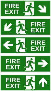 Clear Design Clear Design Fire Exit Sign Board (1 Set 5 pcs) PVC Sheet + Eco Vinyl Print with Laminated (12 Inch X 4 Inch) use for Apartment -Office - School- Restaurant- etc Emergency Sign