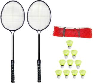Monika Sports 2 Double Shaft Badminton Racquet + 10 Pc Nylon Shuttle + 1 Badminton Net Badminton Kit
