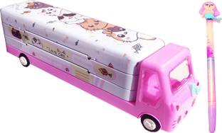 टेक्नोचित्रा Exclusive Bus Shape कार्टून आर्ट मेटल पेंसिल बॉक्स