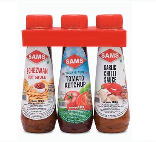 sams Triple combo Pack of Tomato Ketchup Schezwan Hot Sauce & Garlic Chilli Sauce 100gms each combo Pack of 1 of each 3 sauces for Delicious Sauce for Serving Cooking Chinese Asian recipes Sauces & Ketchup