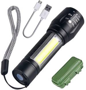 FGHC Mini 2in1 Waterproof Laser LED Metal Body Rechargeable 3 Mode Zoomable Flashlight Torch Table Lamp COB Outdoor Lamp Search Light 9W USB Charging (6 Month Warranty) Torch