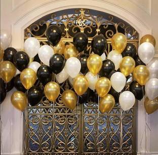 Party Propz Solid Pack of 50 Black,Golden and White Latex Balloon for Balloons for Decoration Balloon