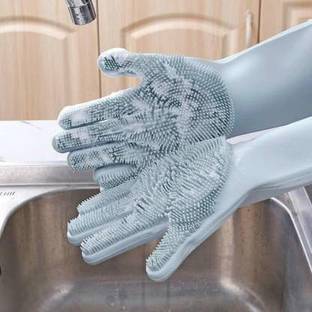 Madan Silicone Dish Washing , multipurpose Gloves, Silicon Hand Gloves for Kitchen Dishwashing and Pet Grooming, Great for Washing Dish, Car, Bathroom (Grey, 1 Pair) Wet and Dry Glove (Free Size) Wet and Dry Glove