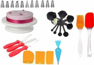 Greenstone Cake Decorating Kits Cake Turntable, 12 Numbered Cake Decorating Tips,3 Palette Knives, 3 Icing Smoother, 1 Silicone Piping Bag, 1 Set Brush Spatula, 8 pc Measuring Cup & Spoons Kitchen Tool Set
