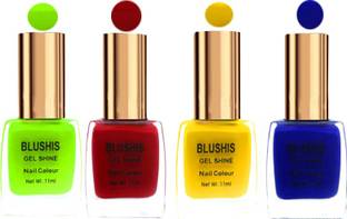 BLUSHIS Gel Shine Nail Color Pack Of 4 Red,Corn yellow,Blue ,lime