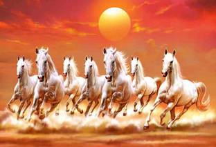 Vastu Seven Running Horses Photo Paper Poster (13 Inch X 19 inch) akl2035 Photographic Paper