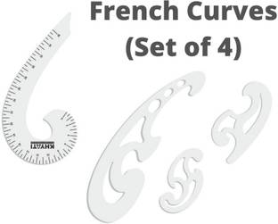 KHYATI Designing French Curves- Set of 4 French scale: 1 pc of French curve 6 shape with marking (36 cm) and 3 pcs of accurate French curve with inking edges (without marking)- Sewing Kit Ruler