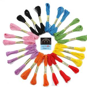 Lucknow Crafts Multicolor Premium Hand Embroidered Cotton Thread Skeins for Craft Projects Thread