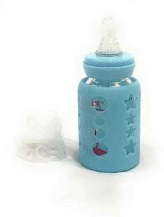 CHILD CHIC UNBREAKABLE Glass Feeding Bottle | With Silicone Warmer Cover For Baby Girls And Baby Boys - 120 ml (Blue) - 120