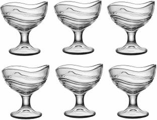 Antique Buyer Glass Dessert Bowl Curved Designer Ice Cream Bowls/Dessert Bowl Set of 6 Glass Dessert Bowl (Clear, Pack of 6) Glass Disposable Dessert Bowl (Clear, Pack of 6)