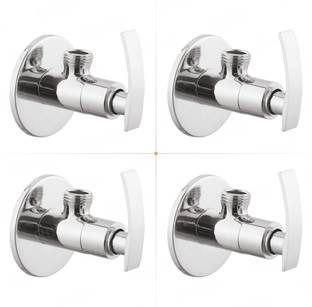 RUHE Full Brass Angle Valve set of 4 With Wall Flange Chrome Finish For Machine Pipes, and Garden Pipes. Angle Cock Faucet