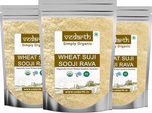 Vedarth Pack of 3 Organic Sooji Rawa / Roasted Semolina / Wheat Suji (500 Gram Each Pack)