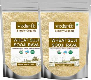 Vedarth Combo of 2 Organic Sooji Rawa / Roasted Semolina / Wheat Suji (500 Gram Each Pack)