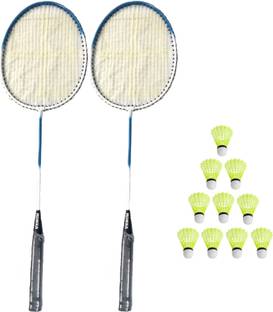 Monika Sports Practice Quality 2 Pc Single Shaft Racquet + 10 Pc Nylon Shuttle Badminton Kit
