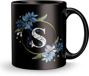 Fifth and Moon Letter S Floral Background Design Printed. Ceramic Coffee Mug