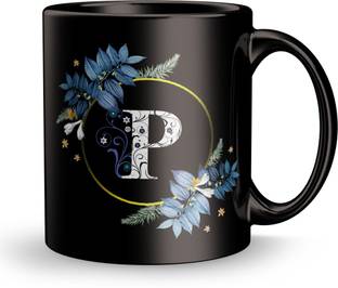 Plakasha creations P Letter Flower design print gift for Friend , Wife Ceramic Coffee Mug