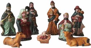 salvusappsolutions Resin Christmas Decoration Nativity Crib Set (3.4 inch, Multicolour) Assembled 8 cm Pack of 9
