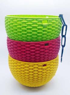 Shiv Online Flower Pot Basket with Hook Chain for Home Gardener Grower Planter Office Balcony Flower Pots, Plastic Flower Pots/Wall Planter Flower Pots, Plastic Flower Pots/Wall Planters/Hanging (4, Large) Plant Container Set