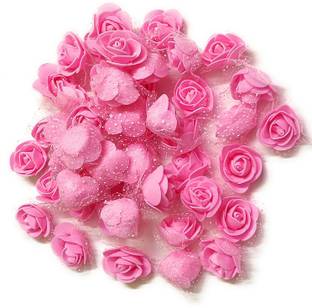 Crafto 3 cm Candy Pink Color Foam Artificial Flower Roses for Tiara Making, Decoration, Crafts (Pack of 50 Pieces)