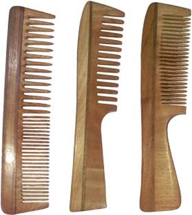 Ginni Marketing 3 Neem Wood Combs (Regular detangler + regular handle+ detangler handle