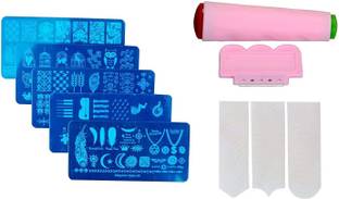 Xeekart Nail Art Combo 5pc Stamping Image Plate, Scrapper and 1pc Tip Guide Sticker